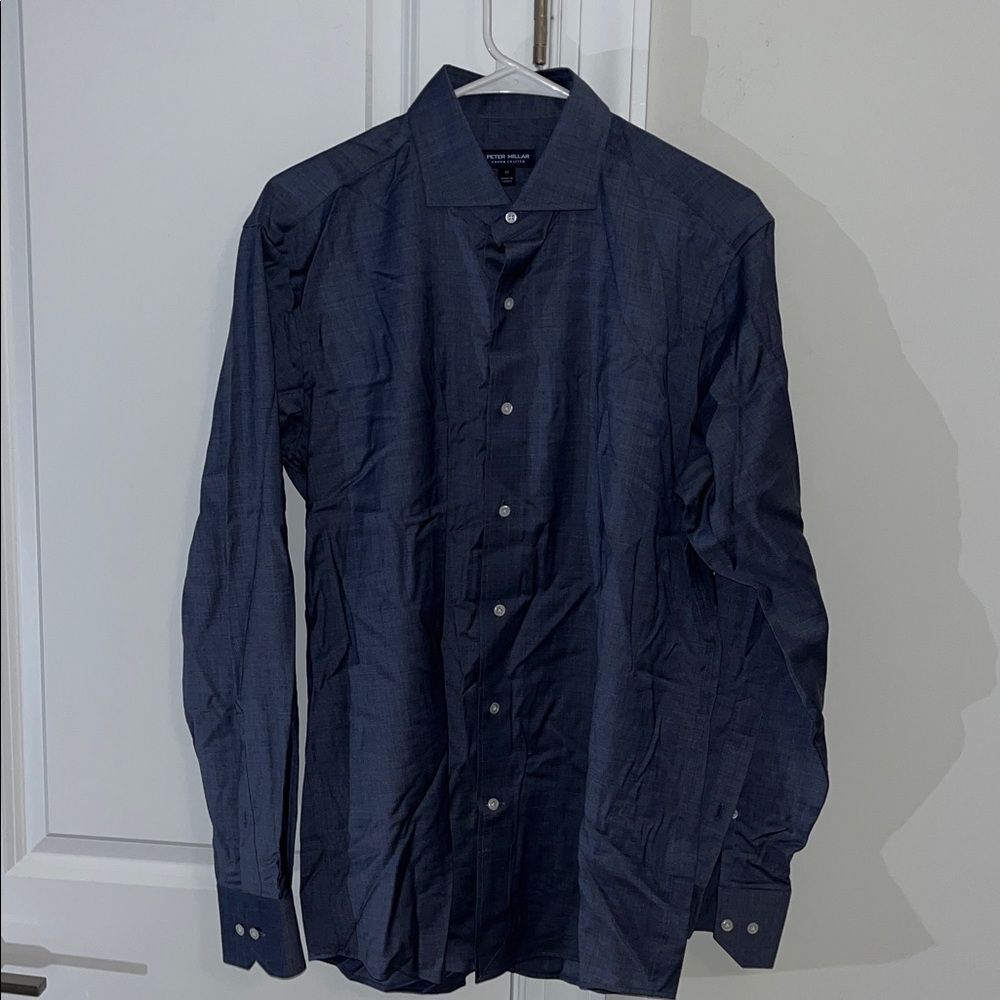 New Peter Millar Crown Crafted Virgin Wool Blend swept collar Dress Work Shirt M